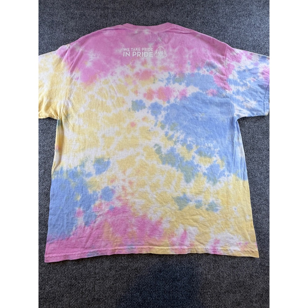 Wendys Pride Tie Dye Shirt XL Pink Yellow Blue We Take Pride In Pride Colortone - Picture 5 of 5